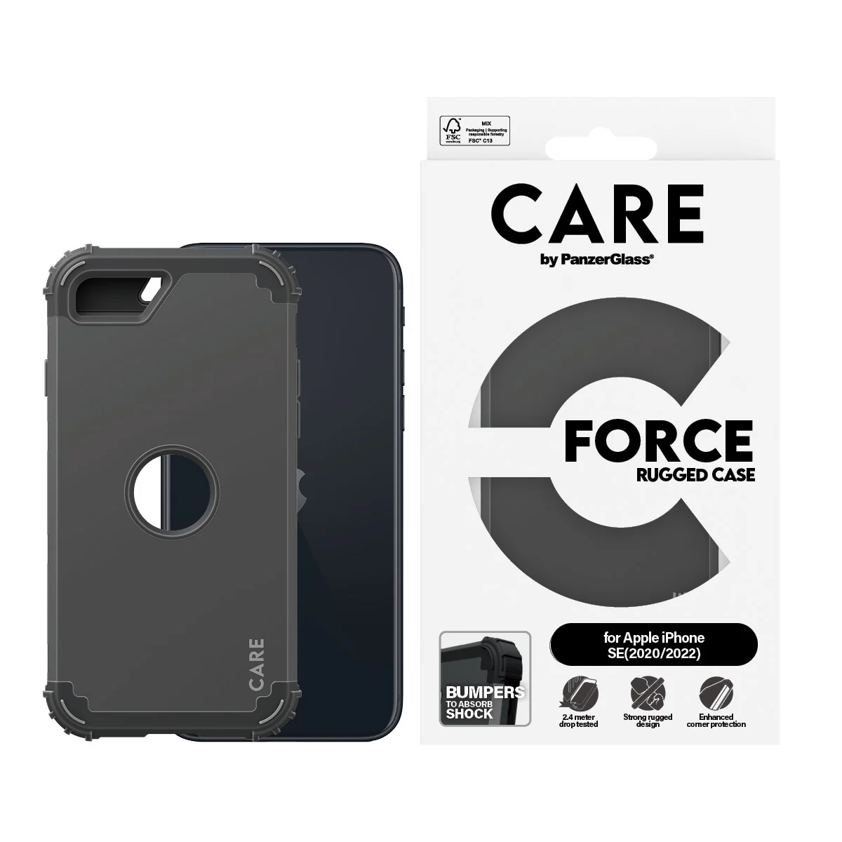 CARE⢠by PanzerGlass® Case Black FORCE iPhone SE (2020, 2022) - Image 2
