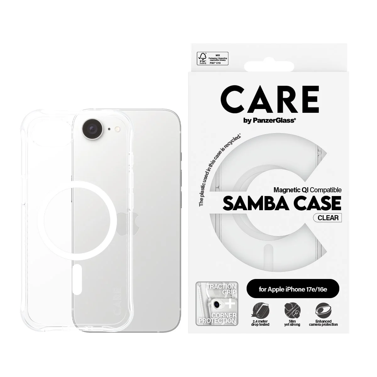CARE⢠by PanzerGlass® Samba Case Transparent w. White Qi Compatible iPhone 17e | 16e - Image 2