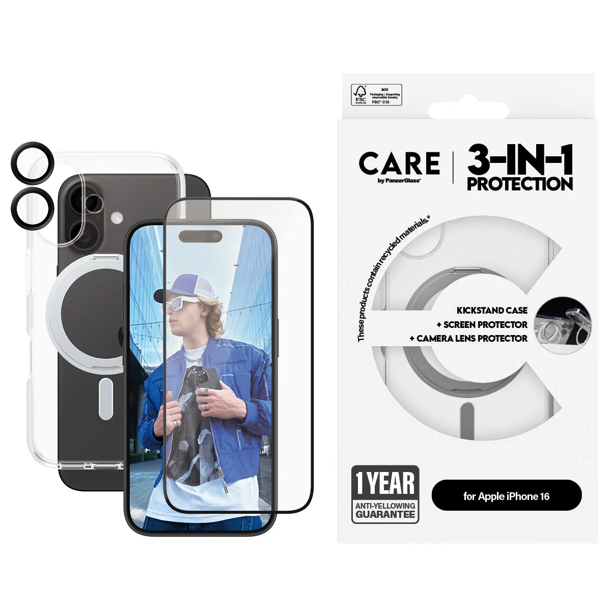 CARE⢠by PanzerGlass® 3-in-1 Ceramic Bundle iPhone 16 - Image 2