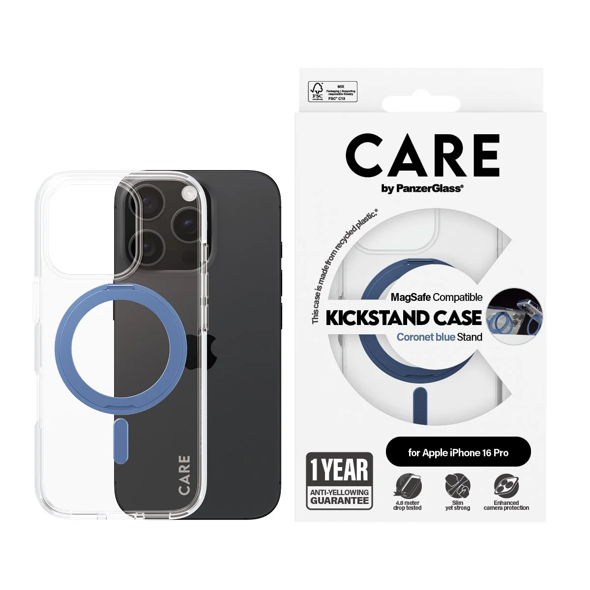 CARE⢠by PanzerGlass® Case Transparent w. Blue Kickstand & MagSafe iPhone 16 Pro - Image 2