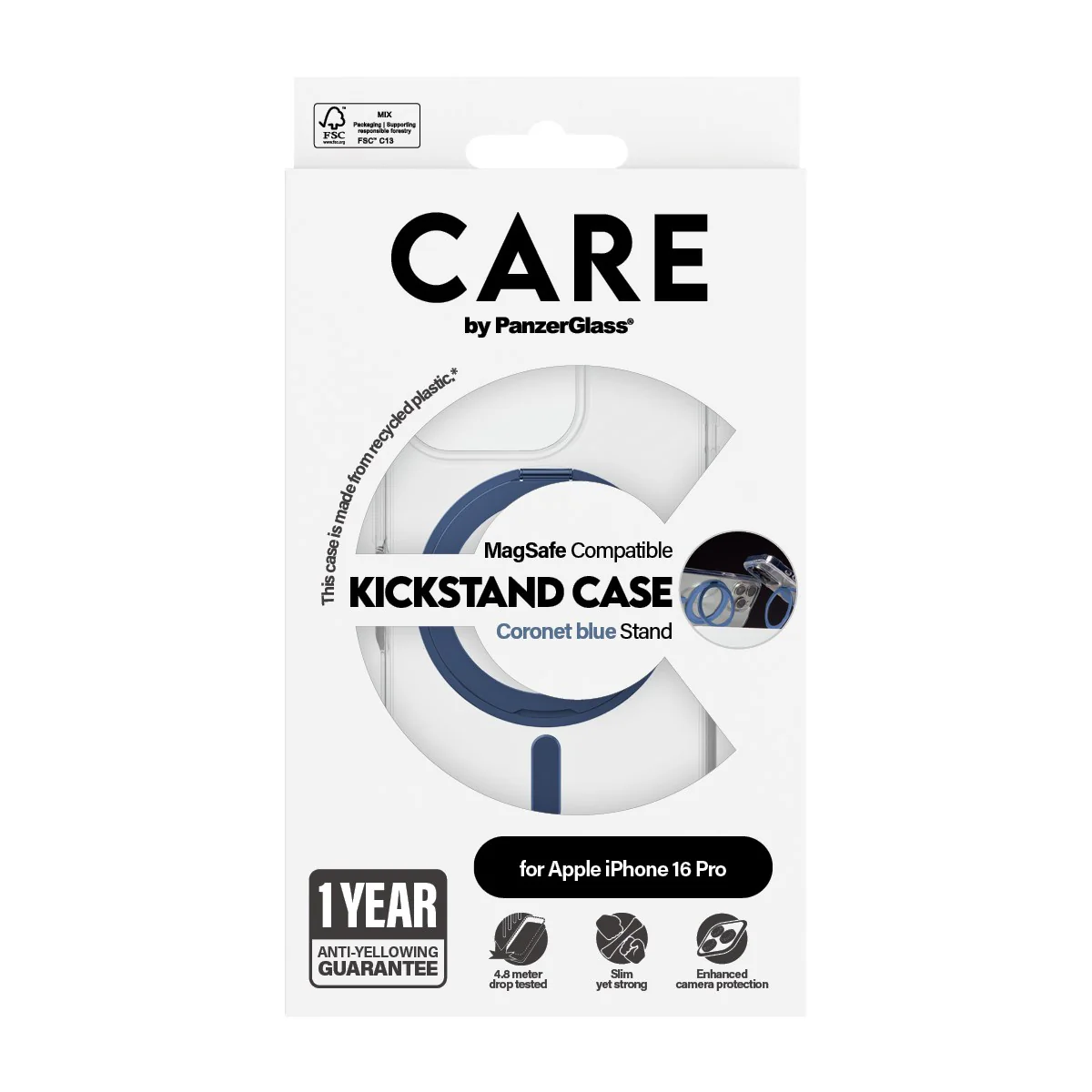 CARE⢠by PanzerGlass® Case Transparent w. Blue Kickstand & MagSafe iPhone 16 Pro - Image 3