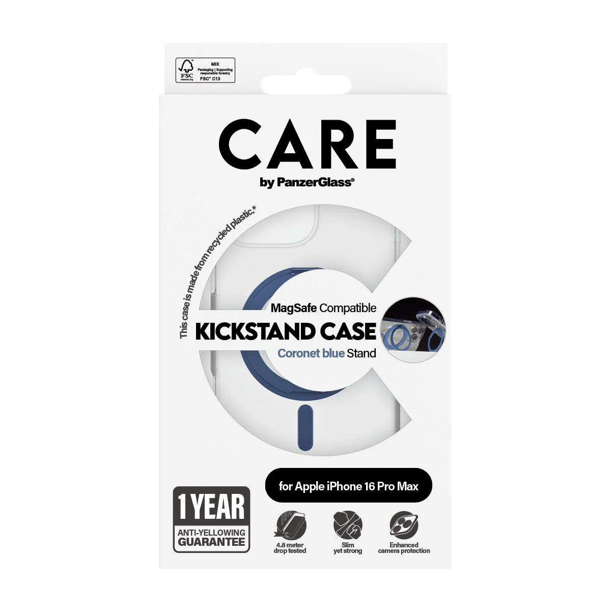 CARE™ by PanzerGlass® Case Transparent w. Blue Kickstand & MagSafe iPhone 16 Pro Max - Image 3