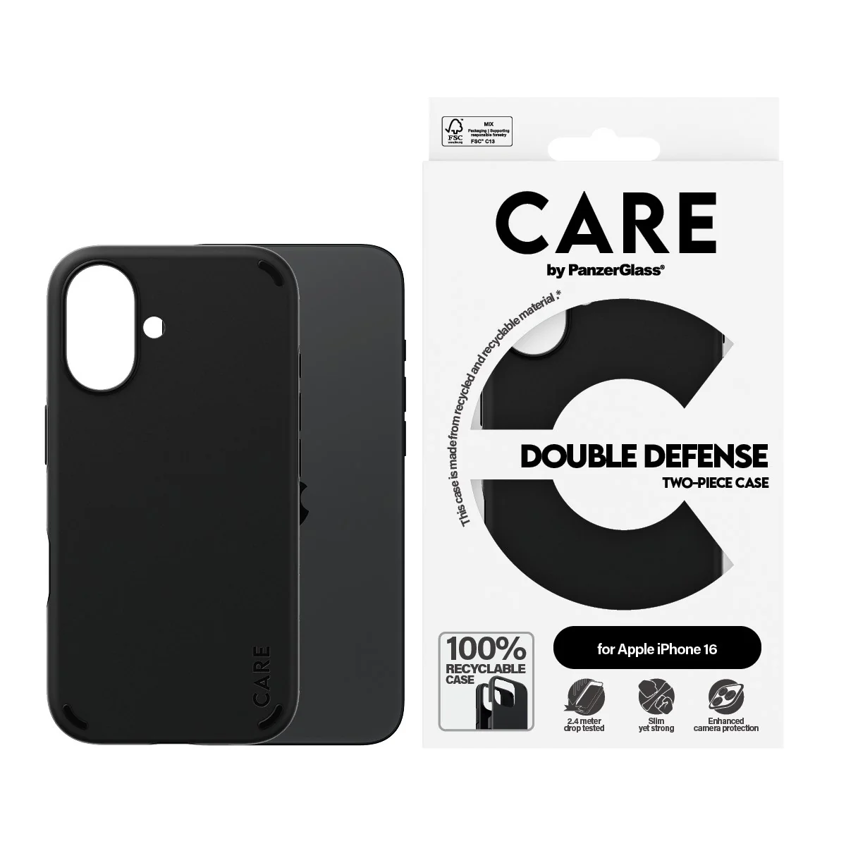 CARE™ by PanzerGlass® Double Defense Case Black iPhone 16 - Image 2