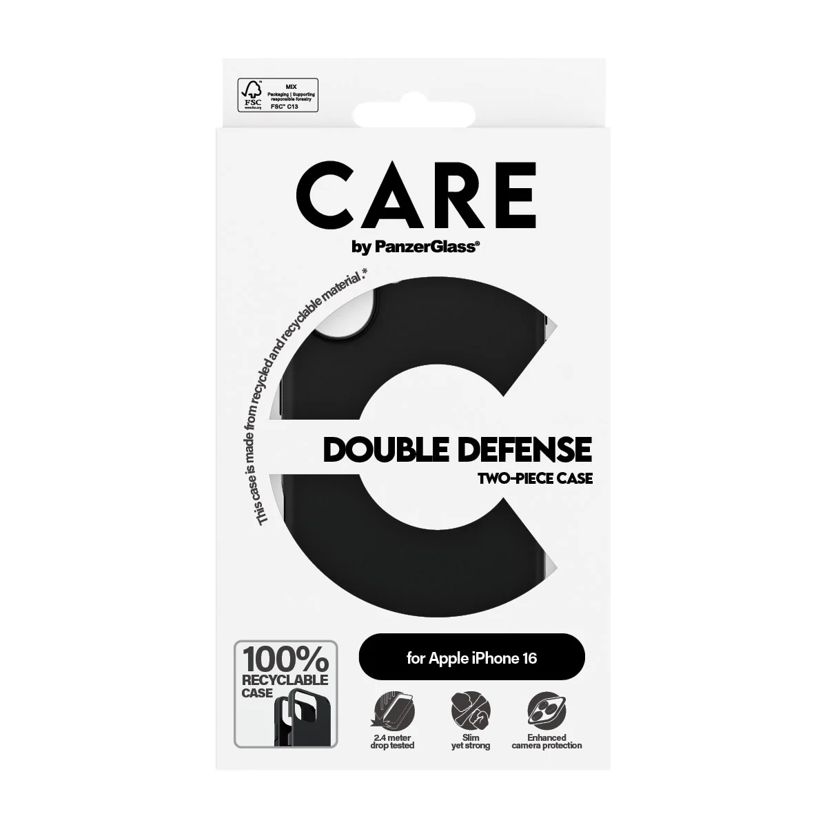 CARE™ by PanzerGlass® Double Defense Case Black iPhone 16 - Image 3