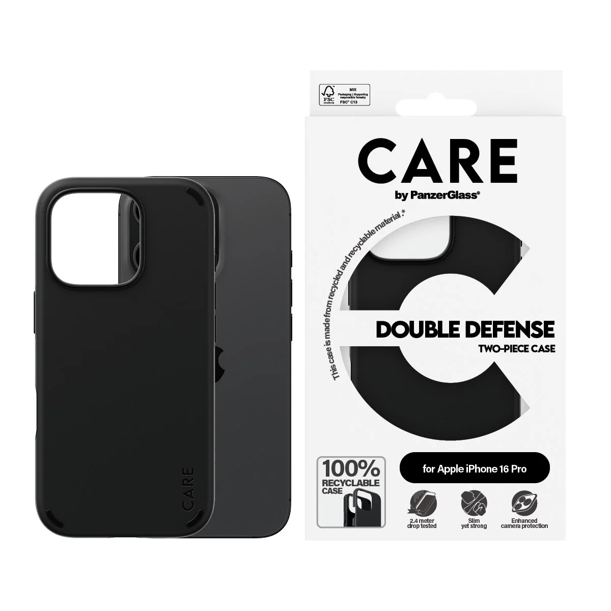 CARE™ by PanzerGlass® Double Defense Case Black iPhone 16 Pro - Image 2