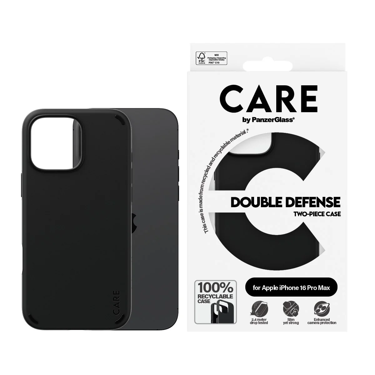 CARE™ by PanzerGlass® Double Defense Case Black iPhone 16 Pro Max - Image 2