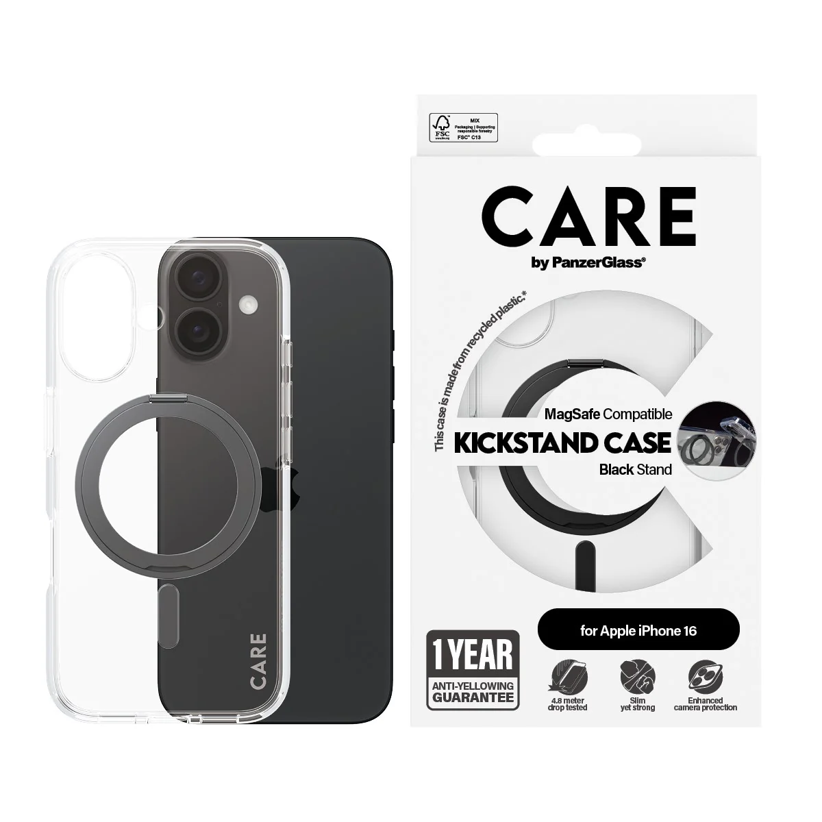 CARE⢠by PanzerGlass® Case Transparent w. Black Kickstand & MagSafe iPhone 16 - Image 2