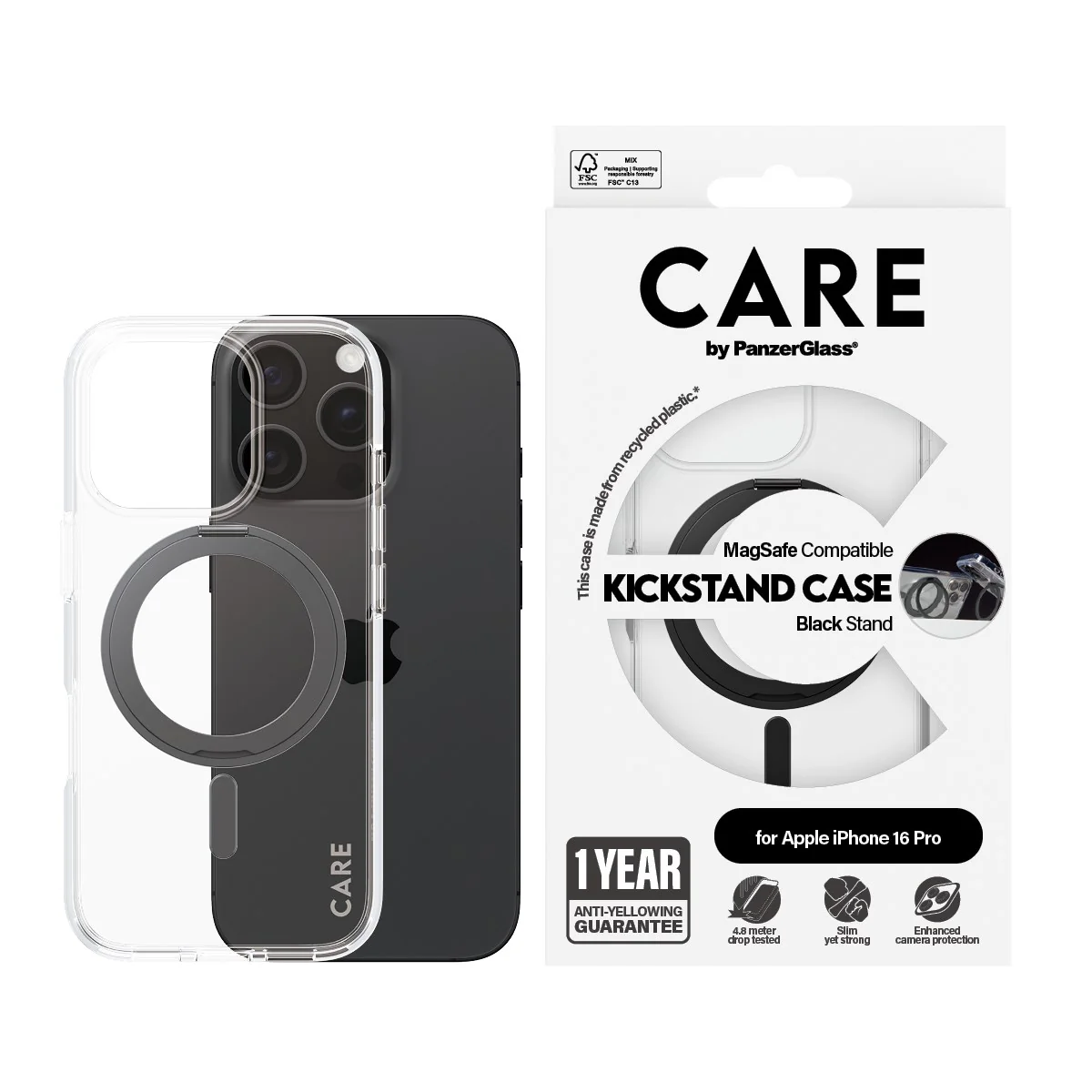 CARE⢠by PanzerGlass® Case Transparent w. Black Kickstand & MagSafe iPhone 16 Pro - Image 2
