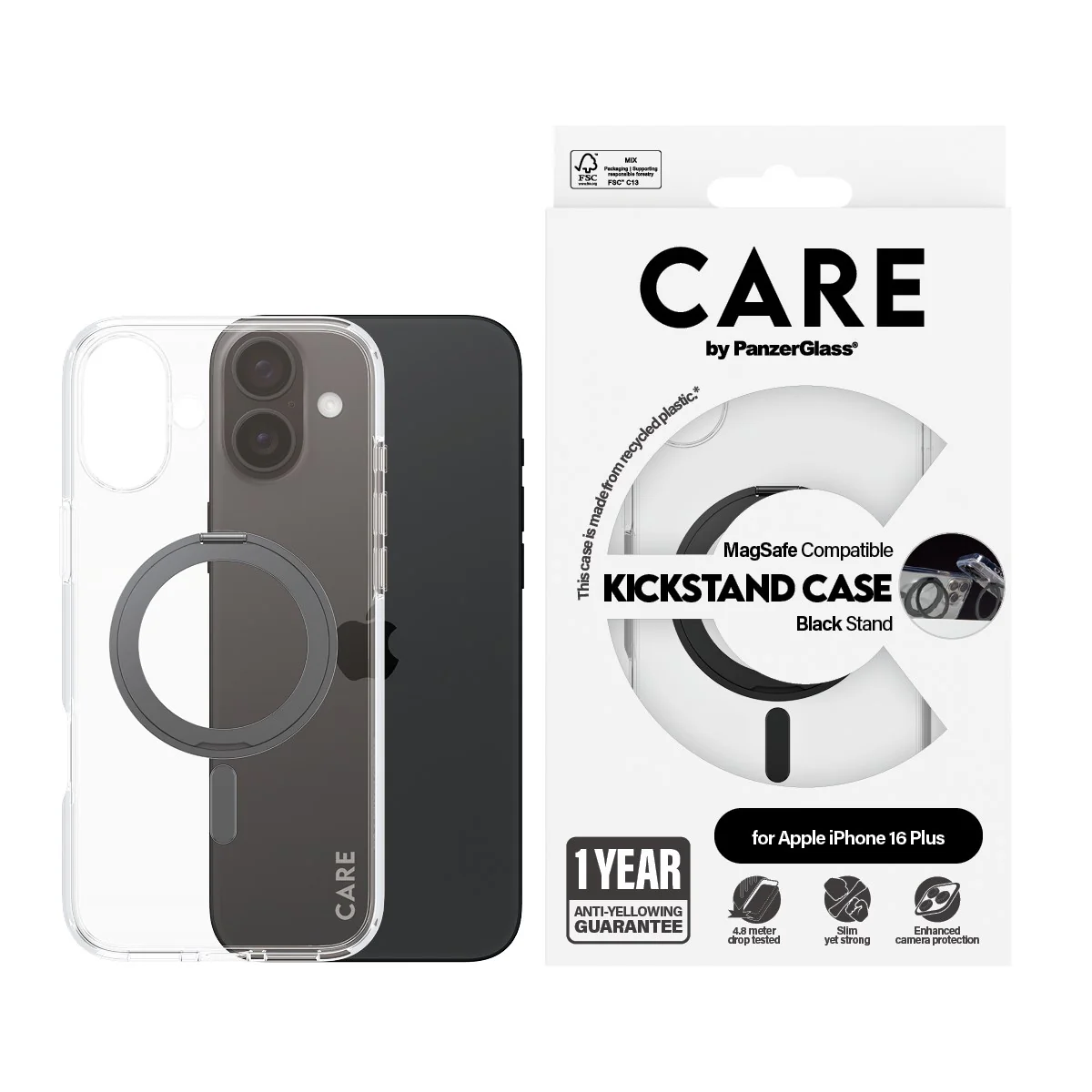 CARE⢠by PanzerGlass® Case Transparent w. Black Kickstand & MagSafe iPhone 16 Plus - Image 2