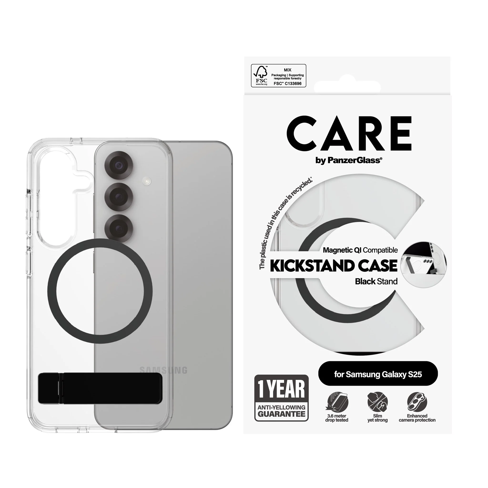 CARE™ by PanzerGlass® Kickstand Case Transparent w. Qi Samsung Galaxy S25 - Image 2