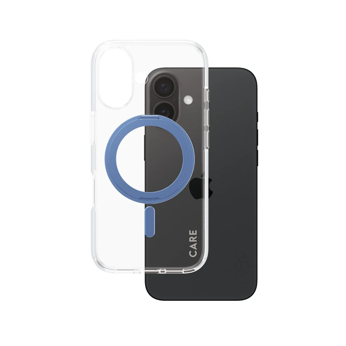 CARE™ by PanzerGlass® Case Transparent w. Blue Kickstand & MagSafe iPhone 16