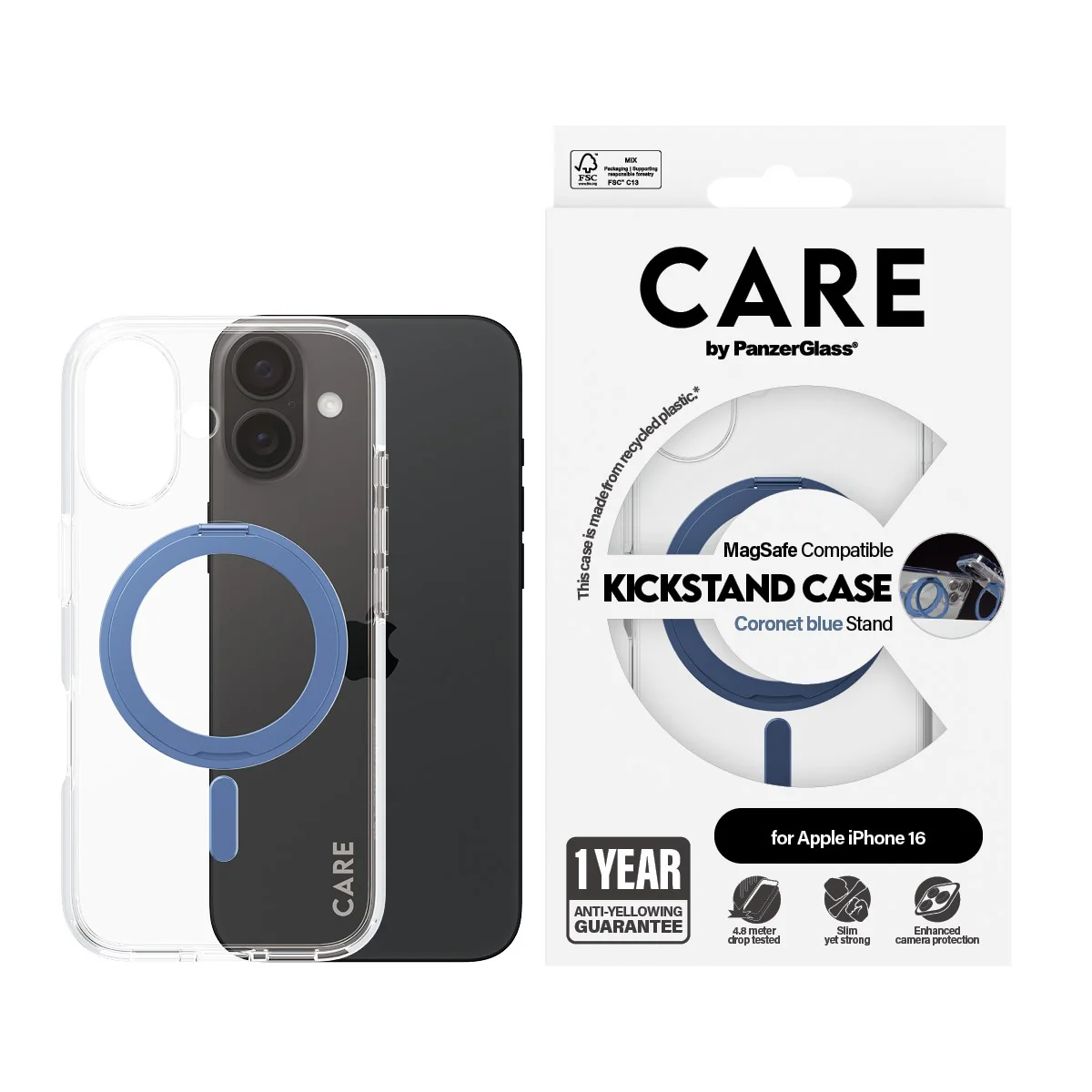 CARE™ by PanzerGlass® Case Transparent w. Blue Kickstand & MagSafe iPhone 16 - Image 2