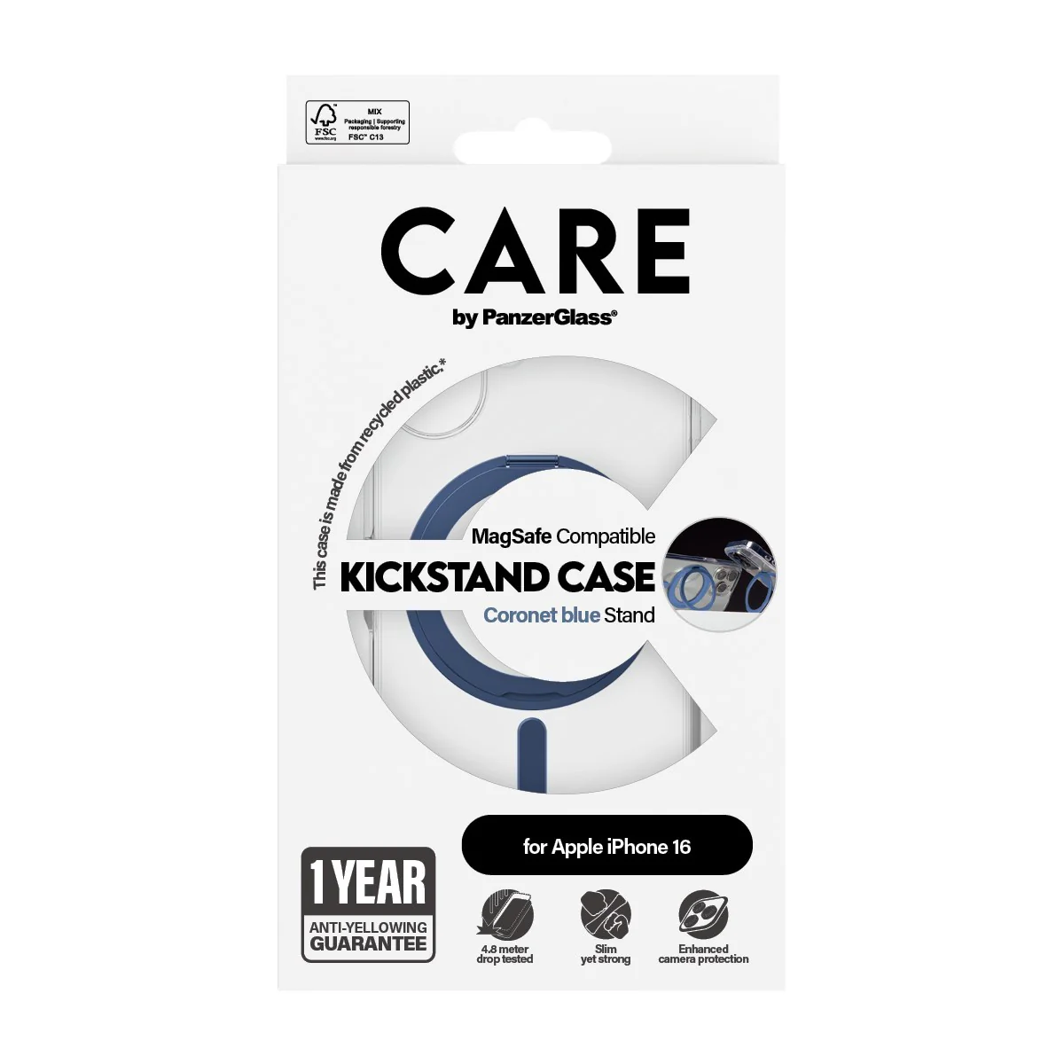 CARE™ by PanzerGlass® Case Transparent w. Blue Kickstand & MagSafe iPhone 16 - Image 3