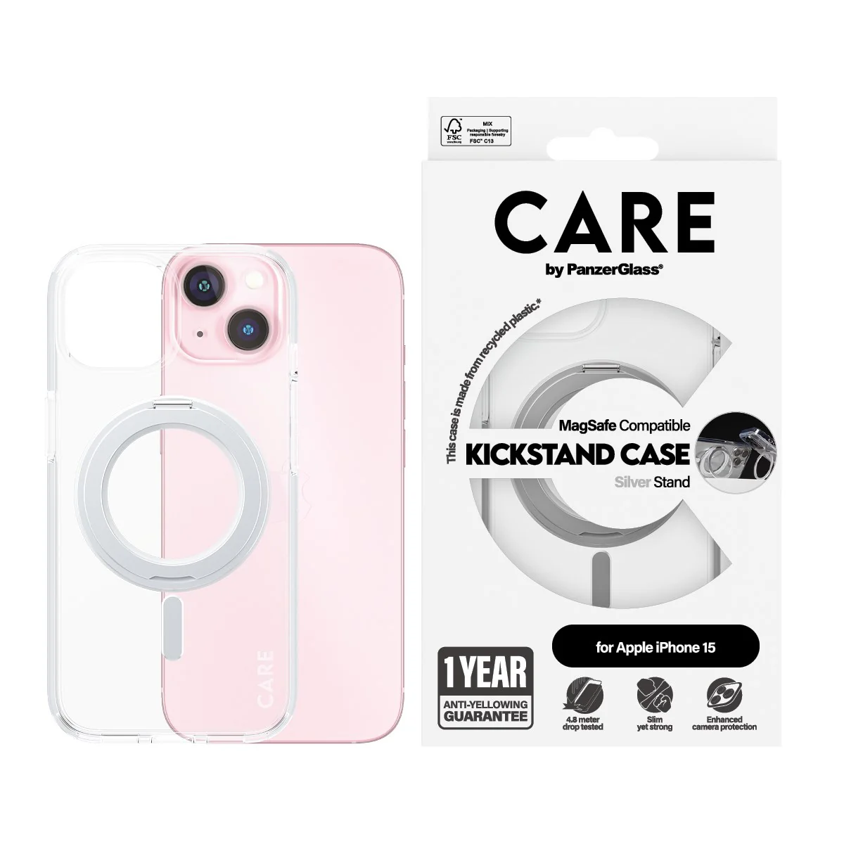 CARE⢠by PanzerGlass® Case Transparent w. Silver Kickstand & MagSafe iPhone 15 - Image 2