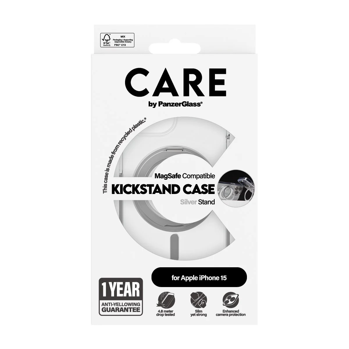 CARE⢠by PanzerGlass® Case Transparent w. Silver Kickstand & MagSafe iPhone 15 - Image 3