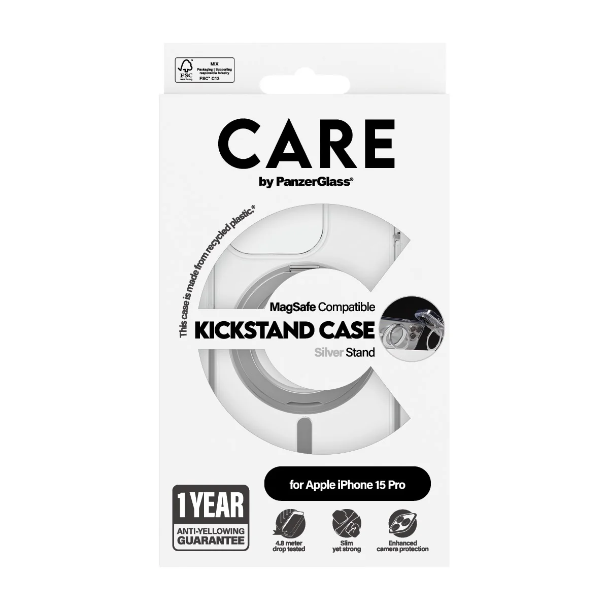 CARE™ by PanzerGlass® Case Transparent w. Silver Kickstand & MagSafe iPhone 15 Pro - Image 3