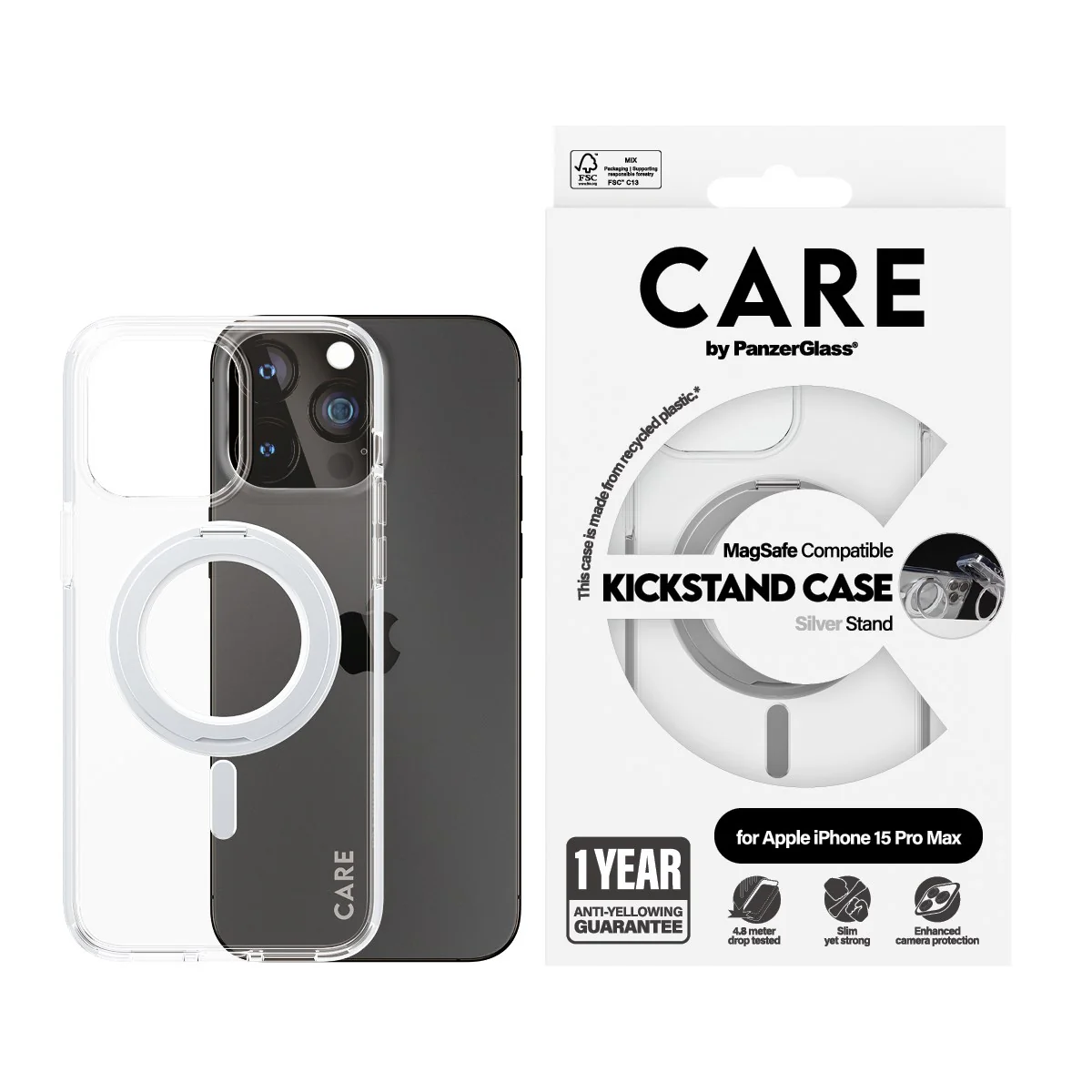 CARE⢠by PanzerGlass® Case Transparent w. Silver Kickstand & MagSafe iPhone 15 Pro Max - Image 2