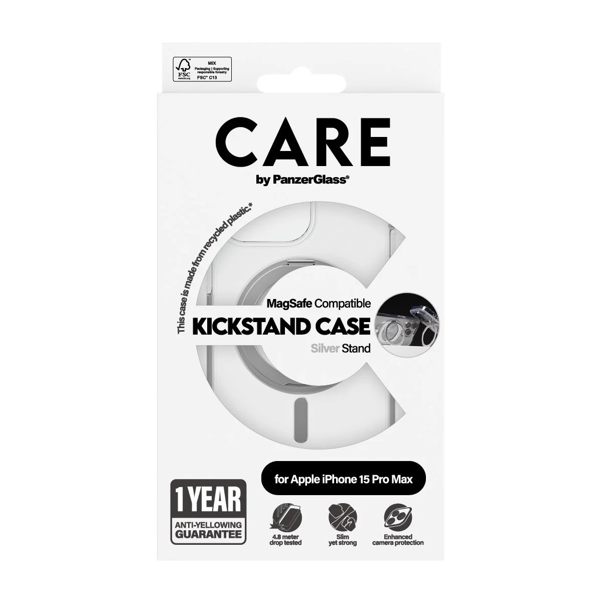 CARE⢠by PanzerGlass® Case Transparent w. Silver Kickstand & MagSafe iPhone 15 Pro Max - Image 3