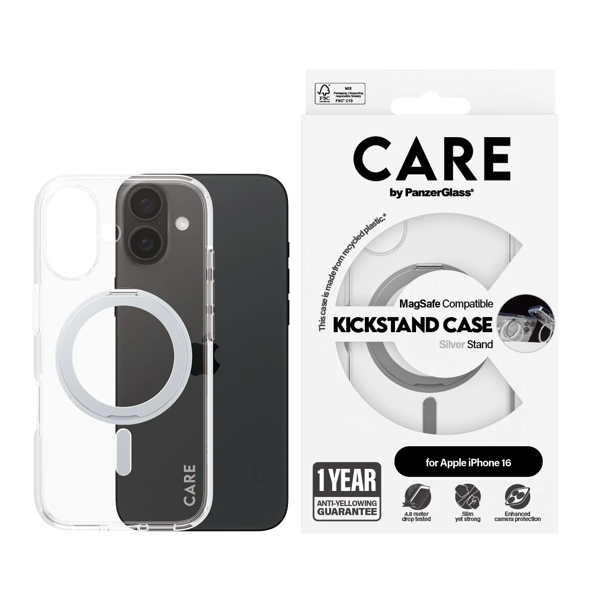 CARE⢠by PanzerGlass® Case Transparent w. Silver Kickstand & MagSafe iPhone 16 - Image 2