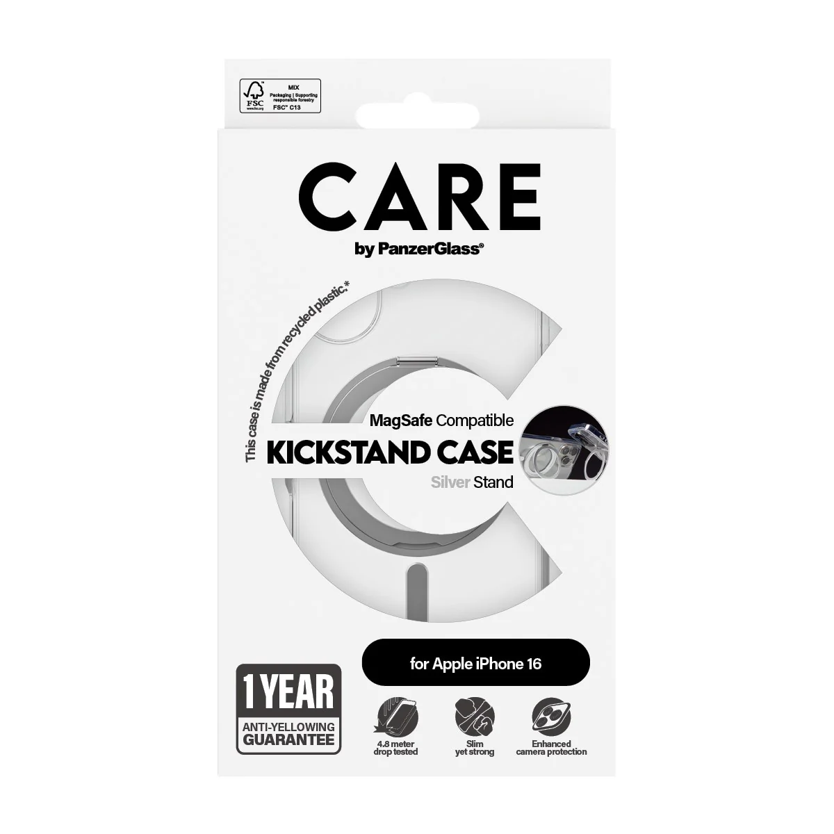 CARE⢠by PanzerGlass® Case Transparent w. Silver Kickstand & MagSafe iPhone 16 - Image 3