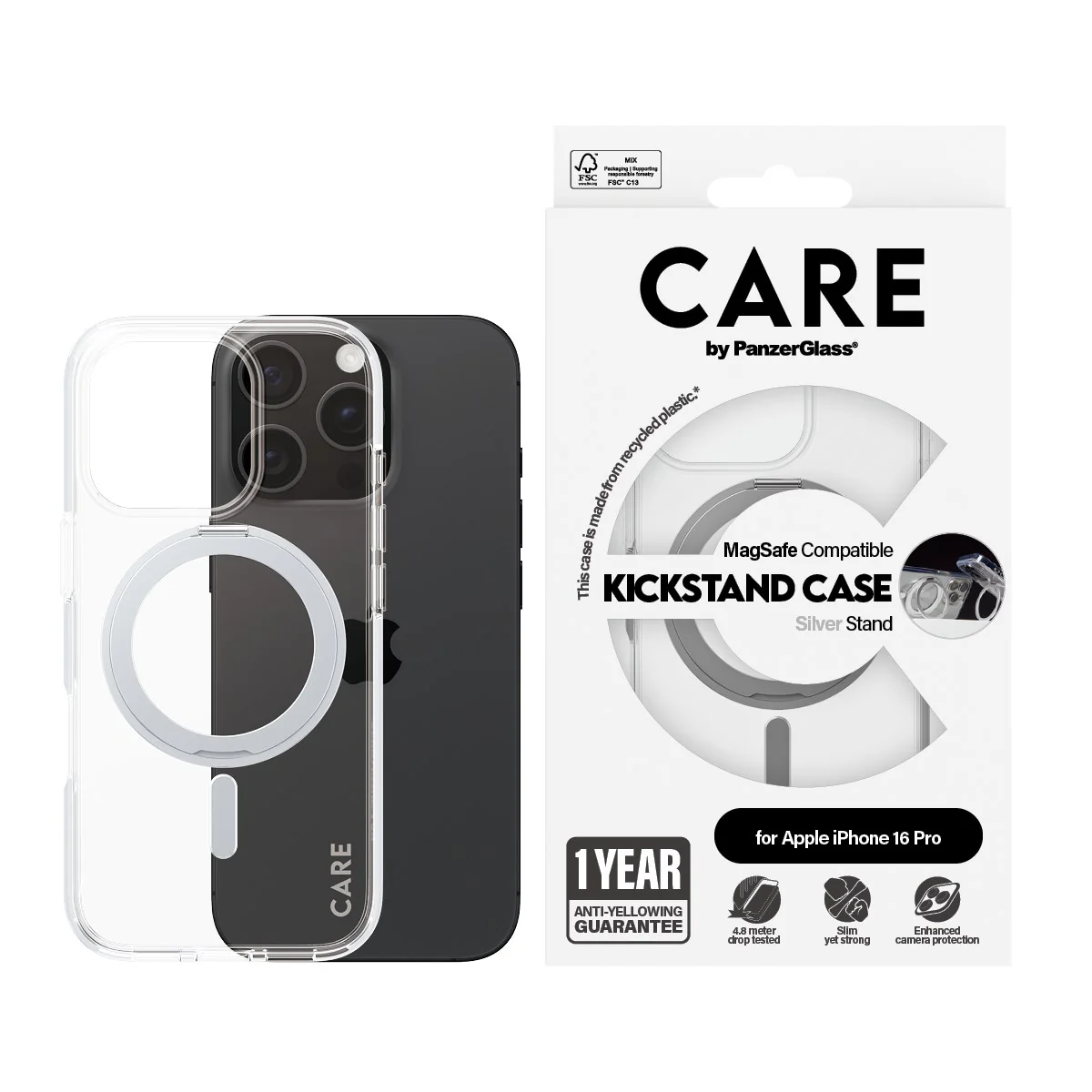CARE⢠by PanzerGlass® Case Transparent w. Silver Kickstand & MagSafe iPhone 16 Pro - Image 2