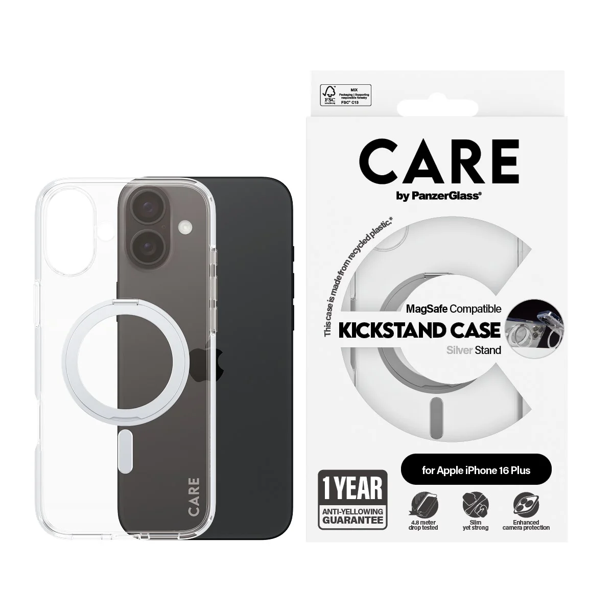 CARE⢠by PanzerGlass® Case Transparent w. Silver Kickstand & MagSafe iPhone 16 Plus - Image 2