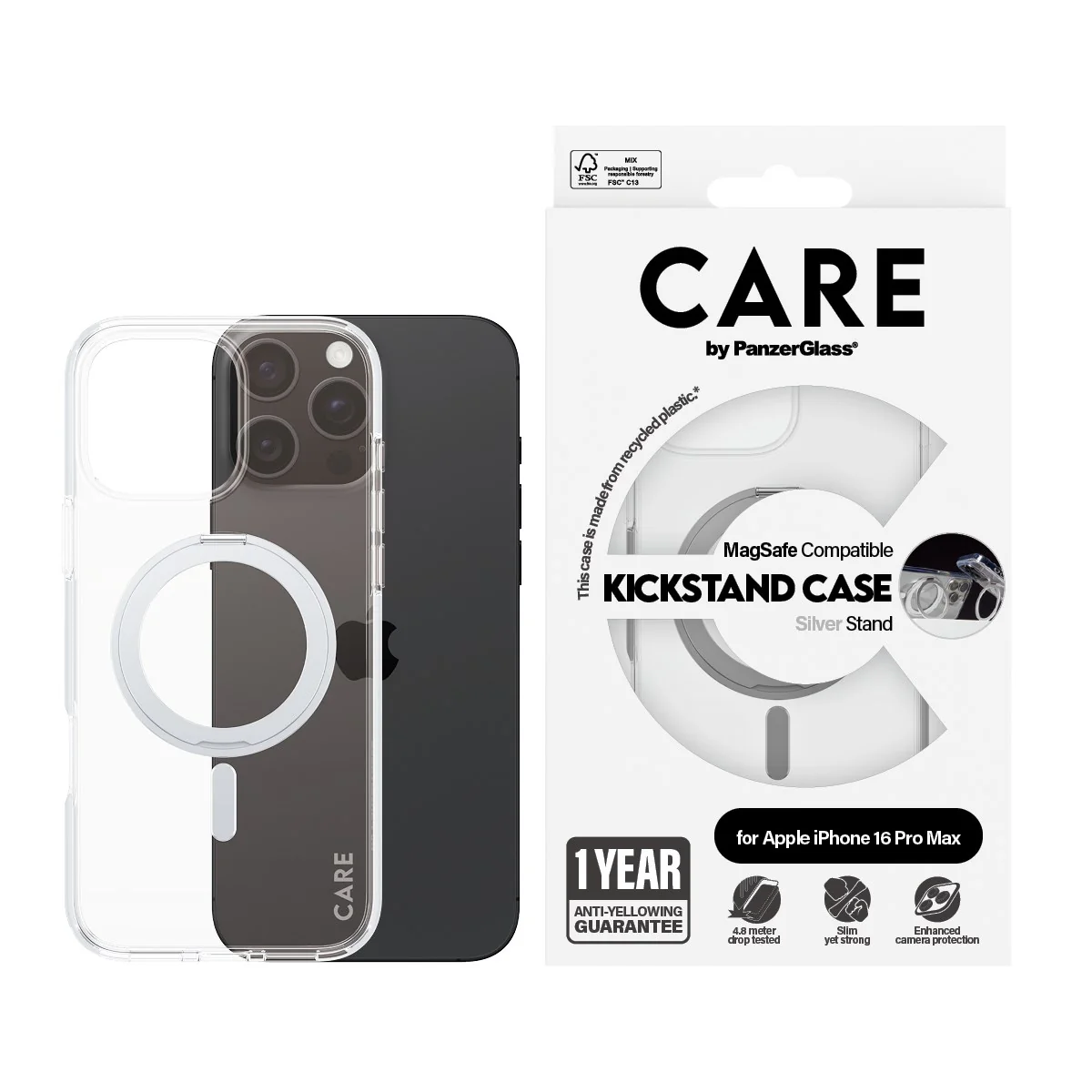 CARE⢠by PanzerGlass® Case Transparent w. Silver Kickstand & MagSafe iPhone 16 Pro Max - Image 2