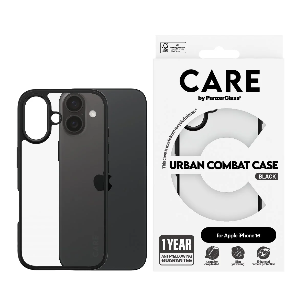 CARE⢠by PanzerGlass® Urban Combat Case Transparent w. Black Frame iPhone 16 - Image 2