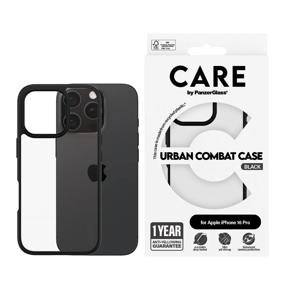 CARE⢠by PanzerGlass® Urban Combat Case Transparent w. Black Frame iPhone 16 Pro - Image 2