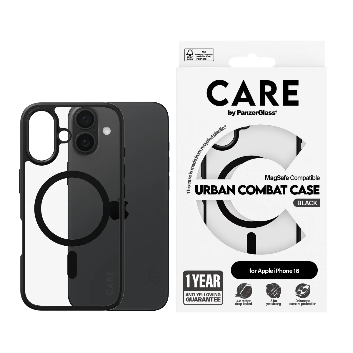 CARE⢠by PanzerGlass® Urban Combat Case Transparent w. Black Frame & MagSafe iPhone 16 - Image 2