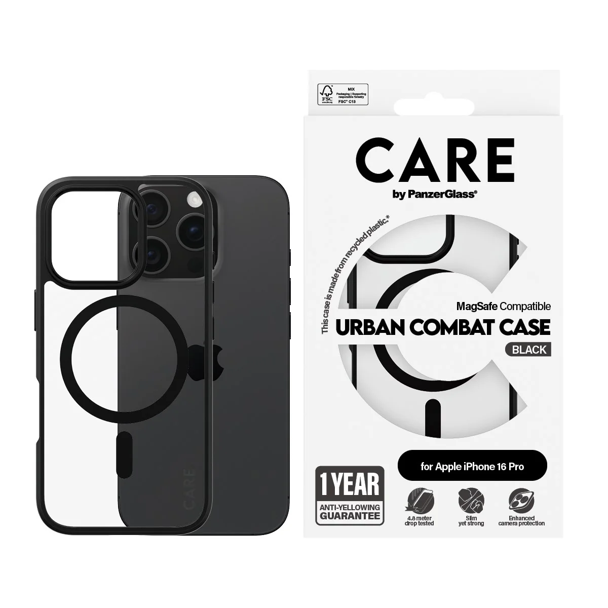 CARE⢠by PanzerGlass® Urban Combat Case Transparent w. Black Frame & MagSafe iPhone 16 Pro - Image 2