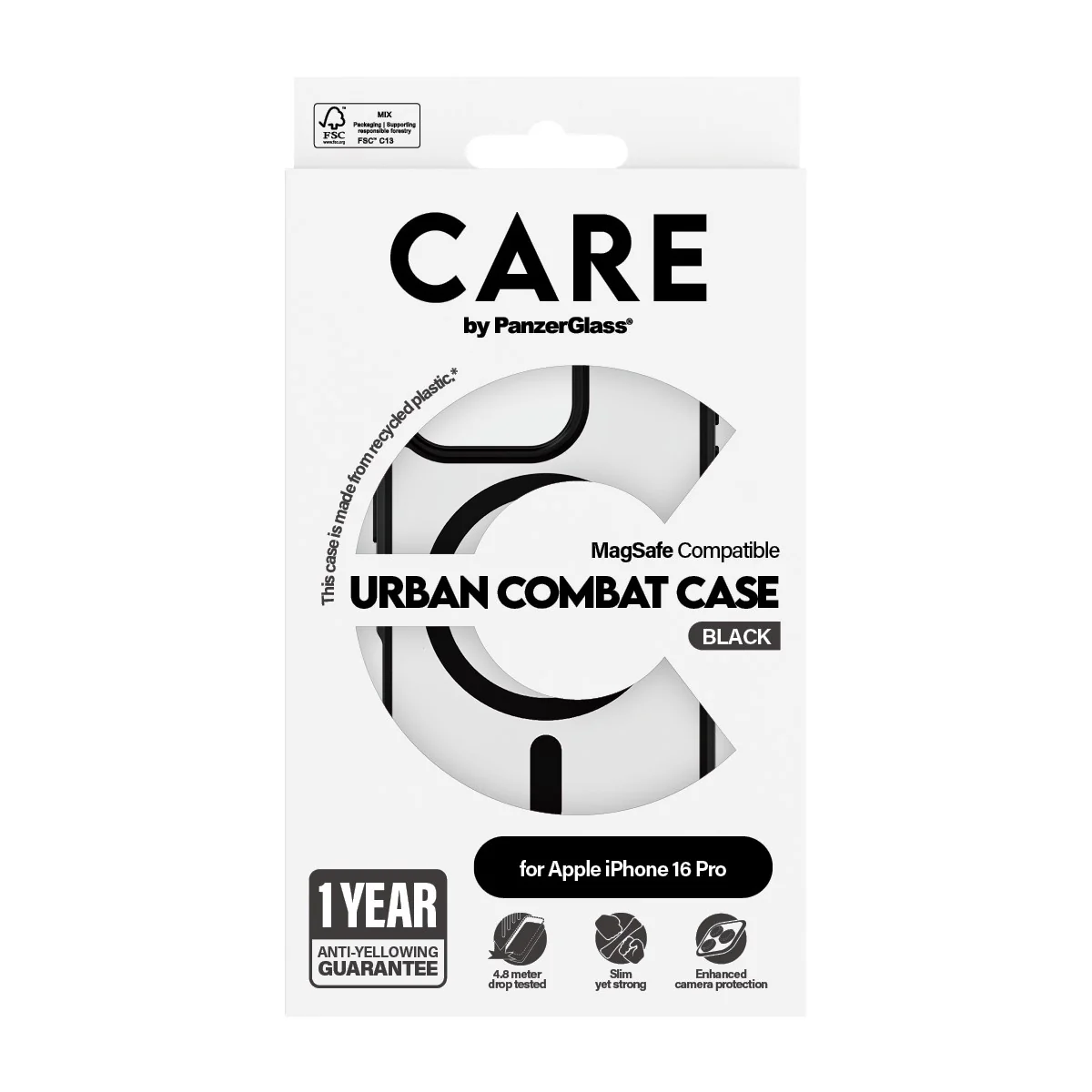 CARE⢠by PanzerGlass® Urban Combat Case Transparent w. Black Frame & MagSafe iPhone 16 Pro - Image 3