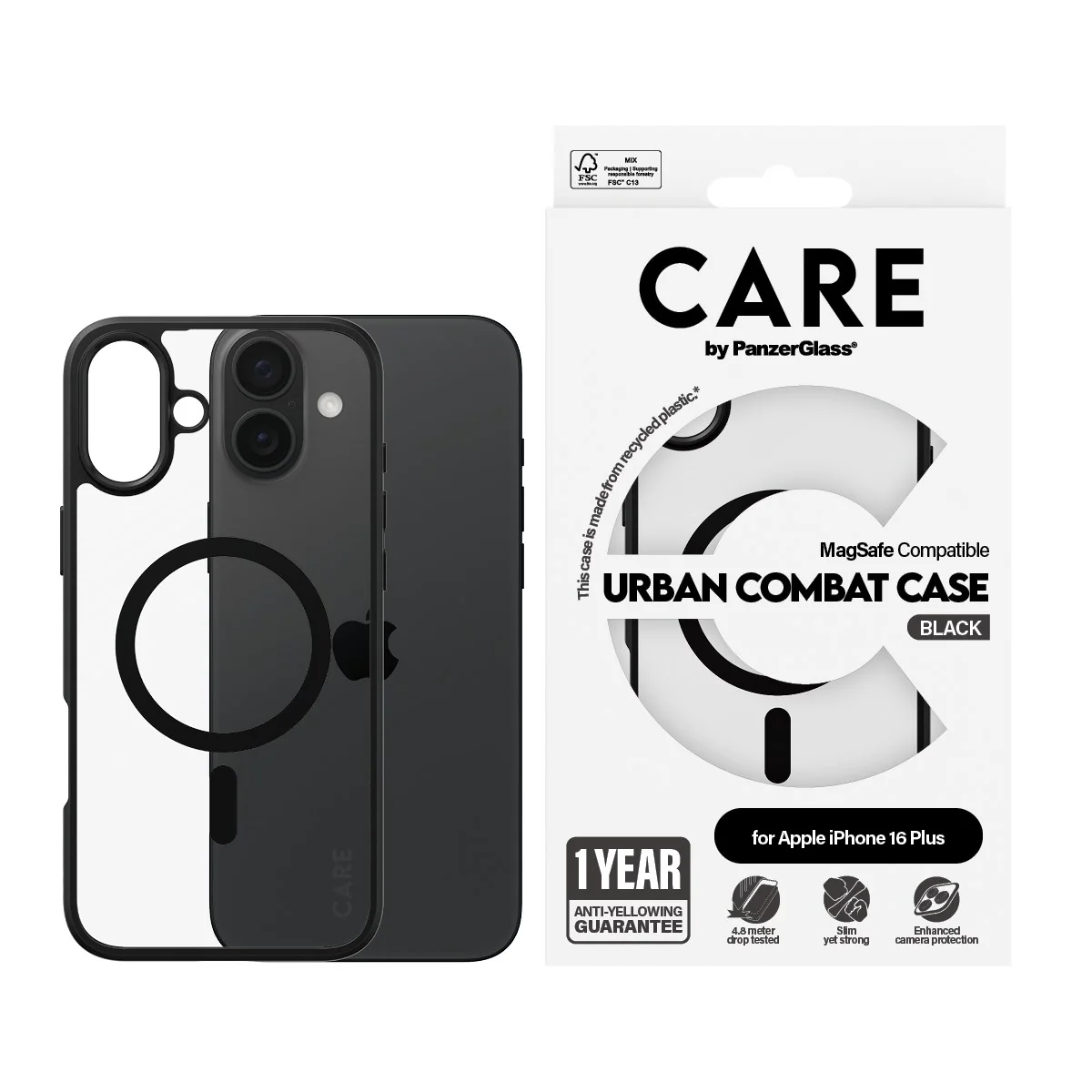 CARE⢠by PanzerGlass® Urban Combat Case Transparent w. Black Frame & MagSafe iPhone 16 Plus - Image 2