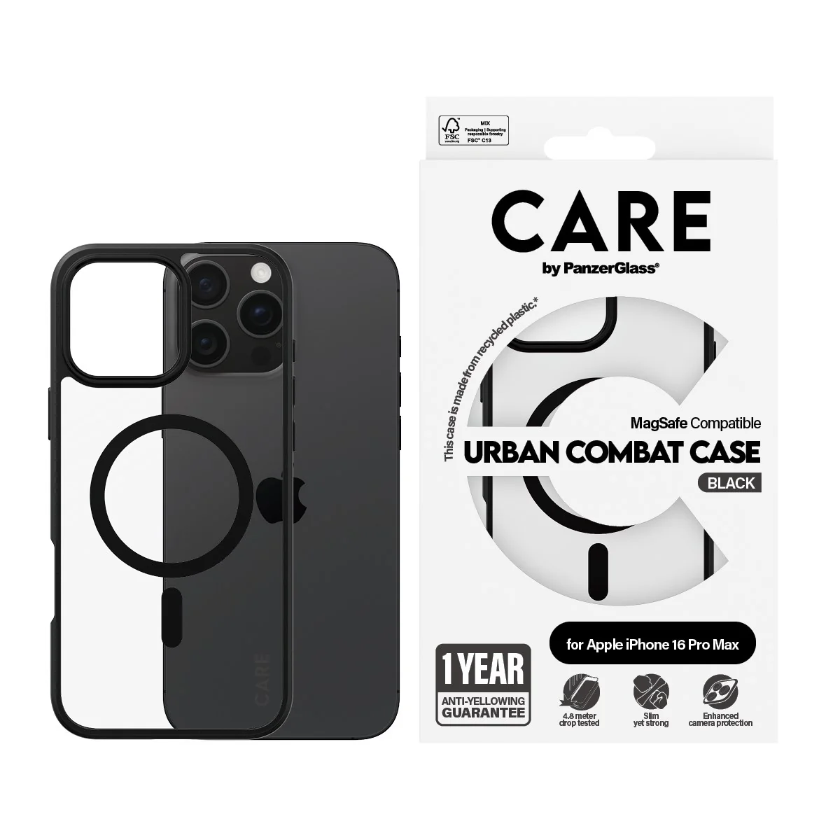 CARE⢠by PanzerGlass® Urban Combat Case Transparent w. Black Frame & MagSafe iPhone 16 Pro Max - Image 2