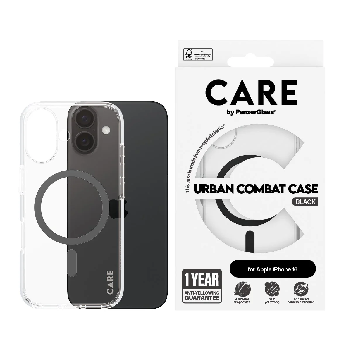 CARE™ by PanzerGlass® Urban Combat Case Transparent w. Black MagSafe iPhone 16 - Image 2