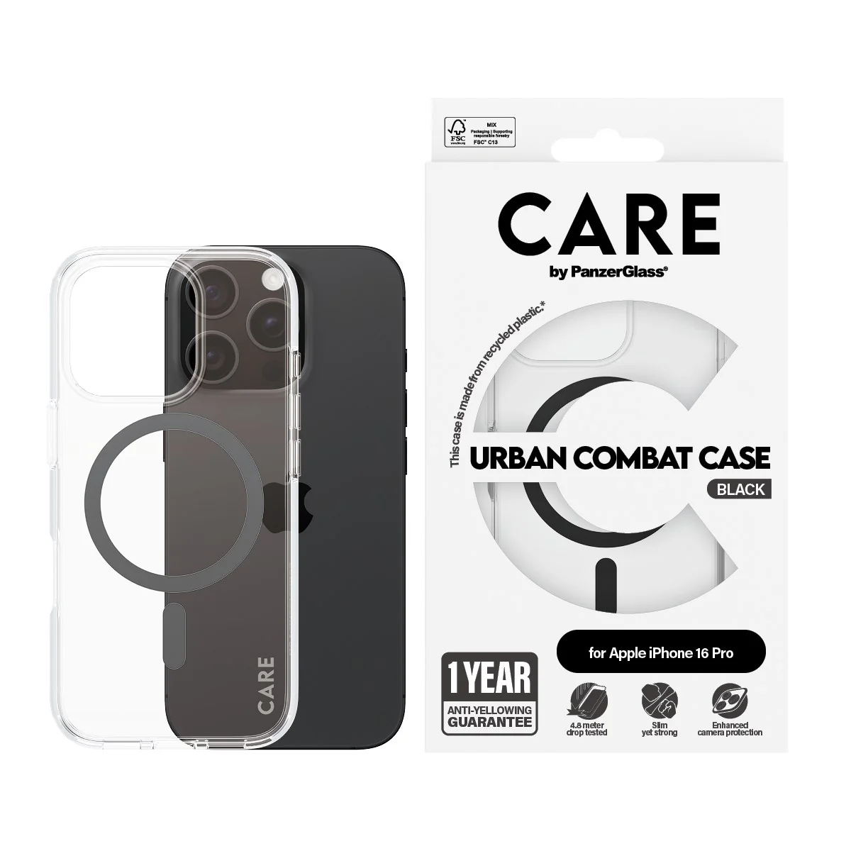 CARE™ by PanzerGlass® Urban Combat Case Transparent w. Black MagSafe iPhone 16 Pro - Image 2