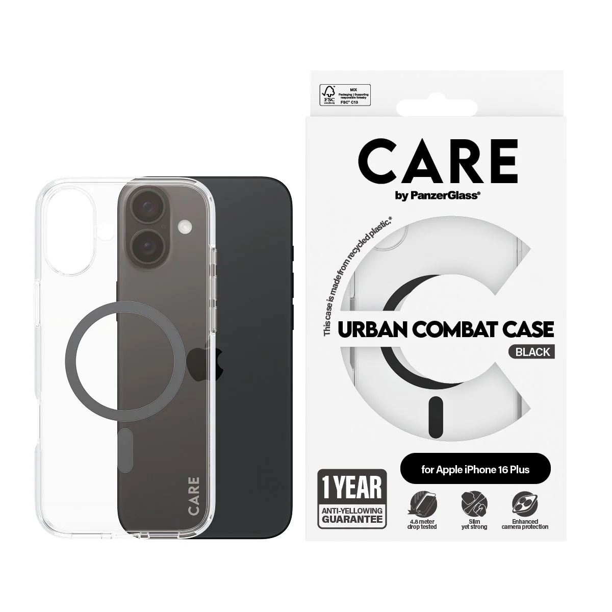 CARE™ by PanzerGlass® Urban Combat Case Transparent w. Black MagSafe iPhone 16 Plus - Image 2