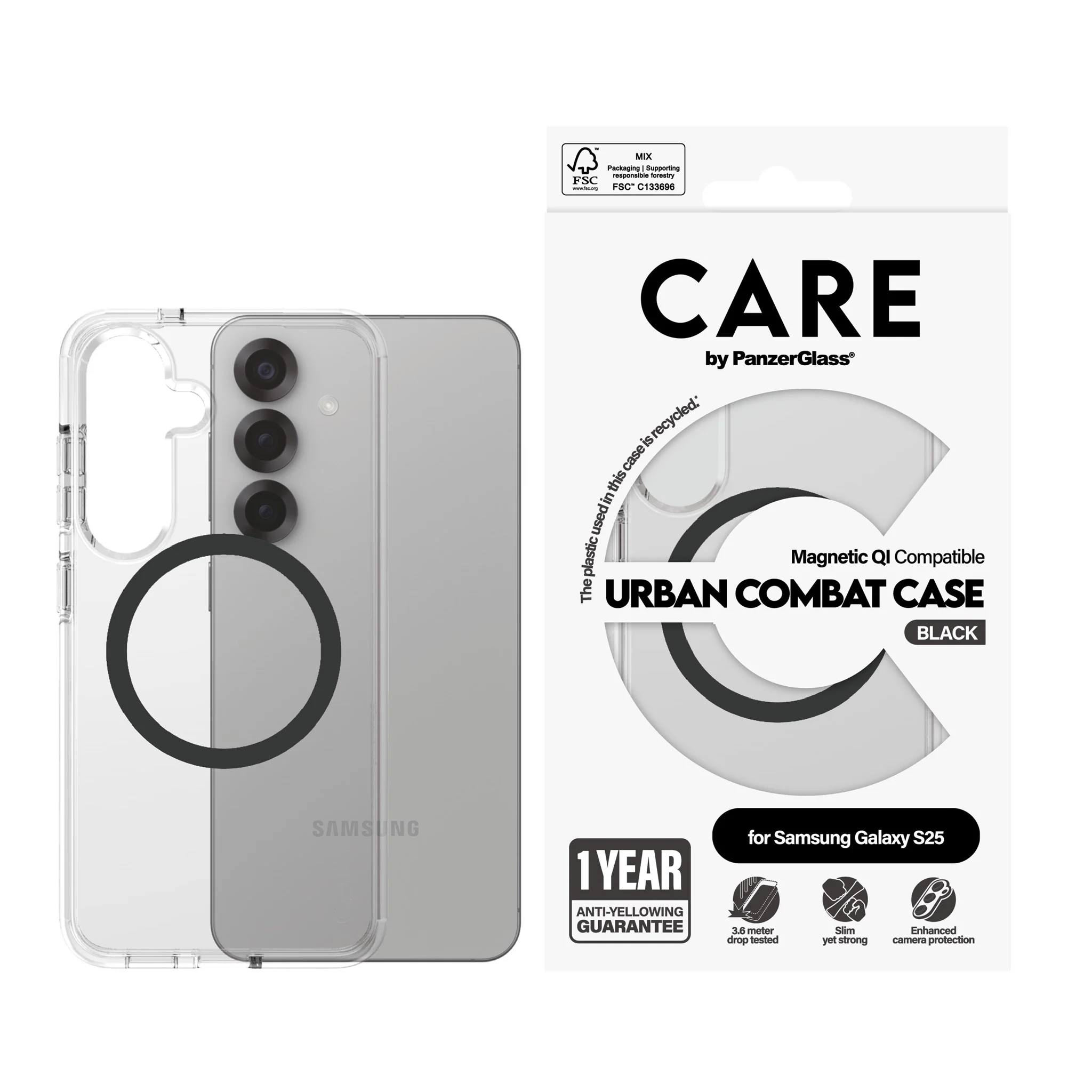 CARE⢠by PanzerGlass® Urban Combat Case Transparent w. Black Qi Compatible Samsung Galaxy S25 - Image 2
