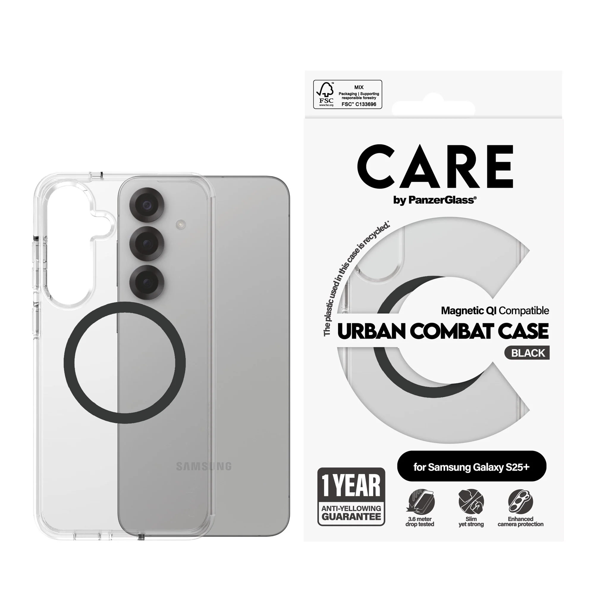 CARE⢠by PanzerGlass® Urban Combat Case Transparent w. Black Qi Compatible Samsung Galaxy S25+ - Image 2