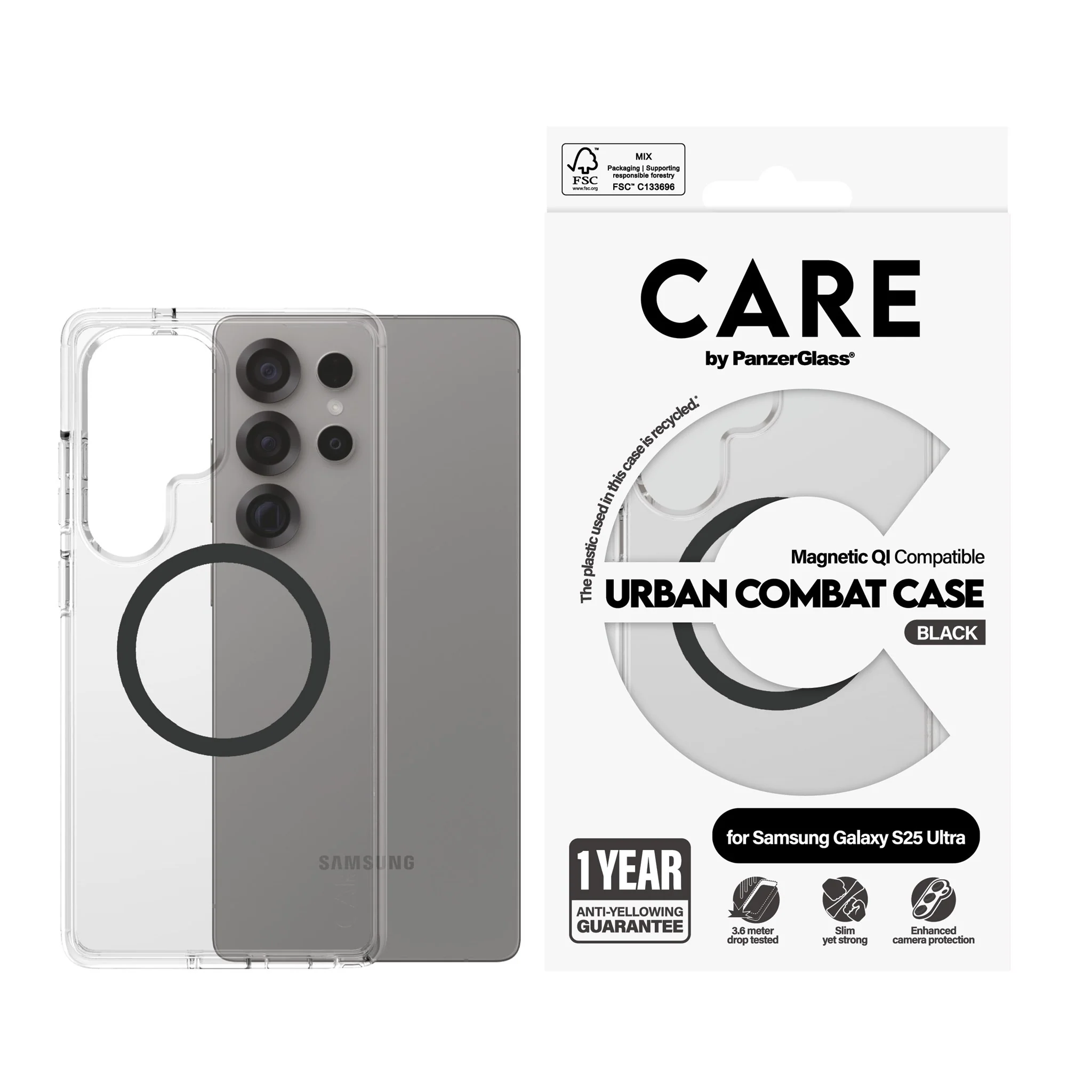 CARE⢠by PanzerGlass® Urban Combat Case Transparent w. Black Qi Compatible Samsung Galaxy S25 Ultra - Image 2