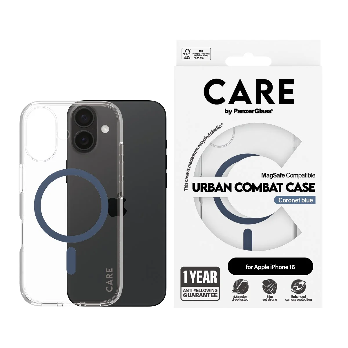 CARE™ by PanzerGlass® Urban Combat Case Transparent w. Blue MagSafe iPhone 16 - Image 2