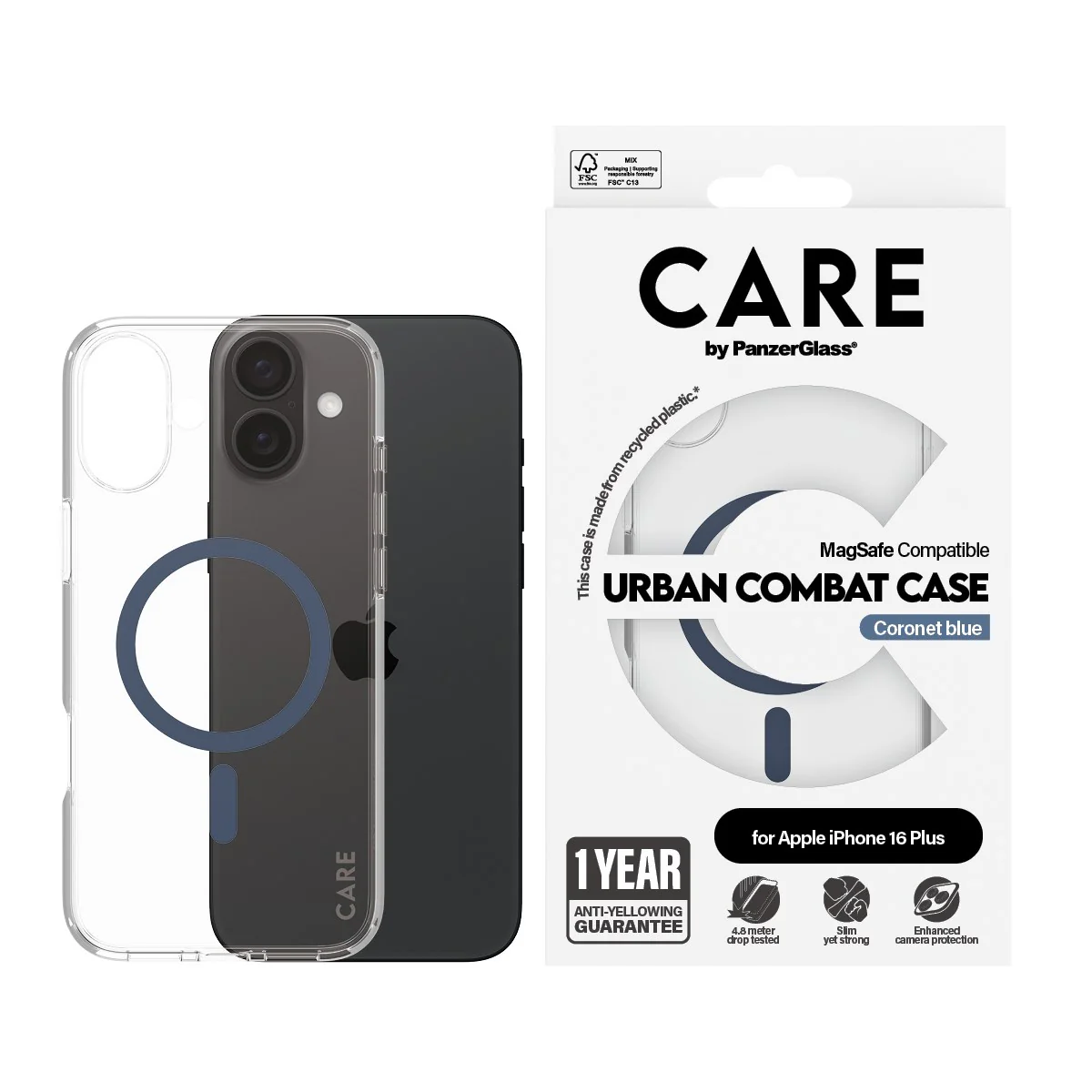 CARE™ by PanzerGlass® Urban Combat Case Transparent w. Blue MagSafe iPhone 16 Plus - Image 2