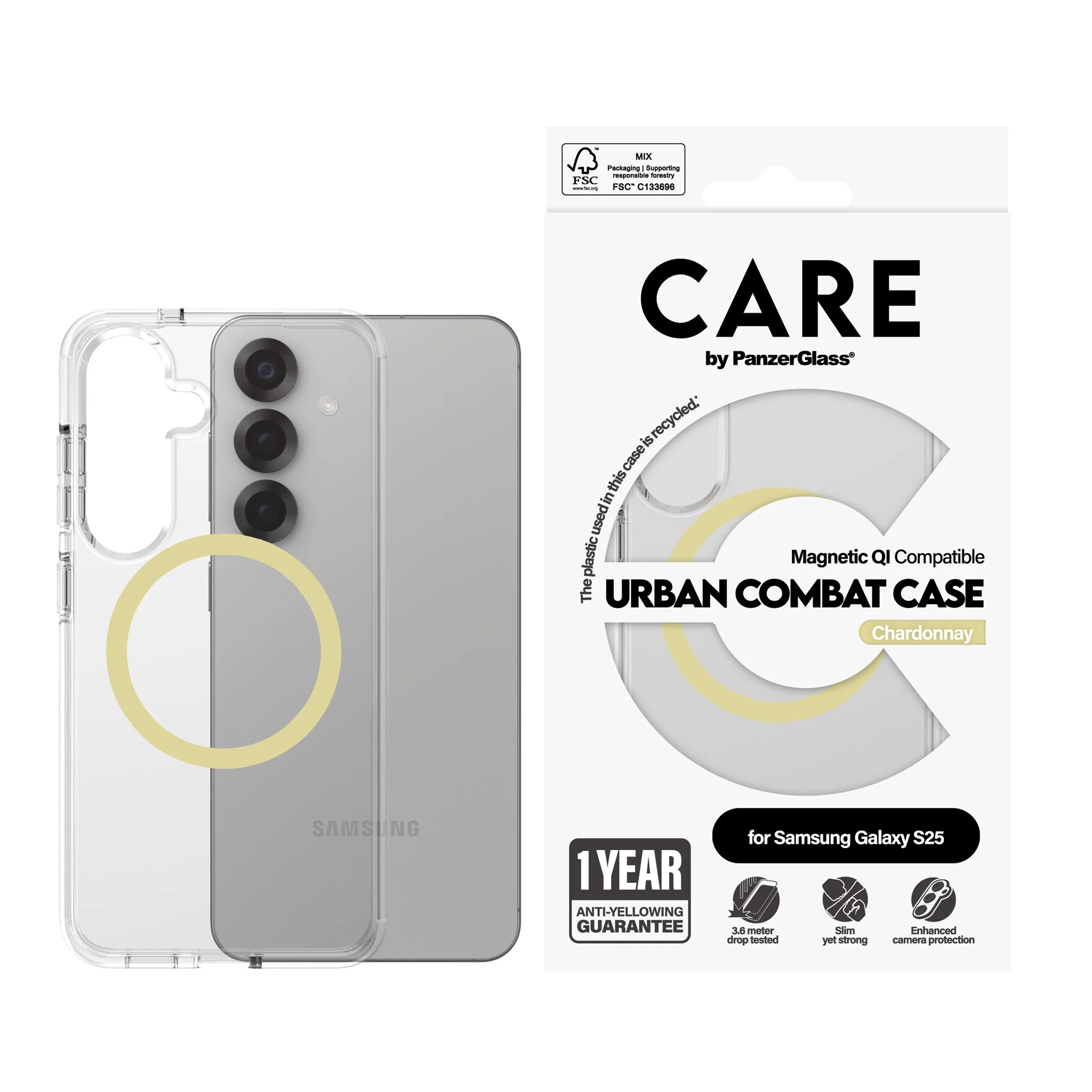 CARE⢠by PanzerGlass® Urban Combat Case Transparent w. Chardonnay Qi Compatible Samsung Galaxy S25 - Image 2