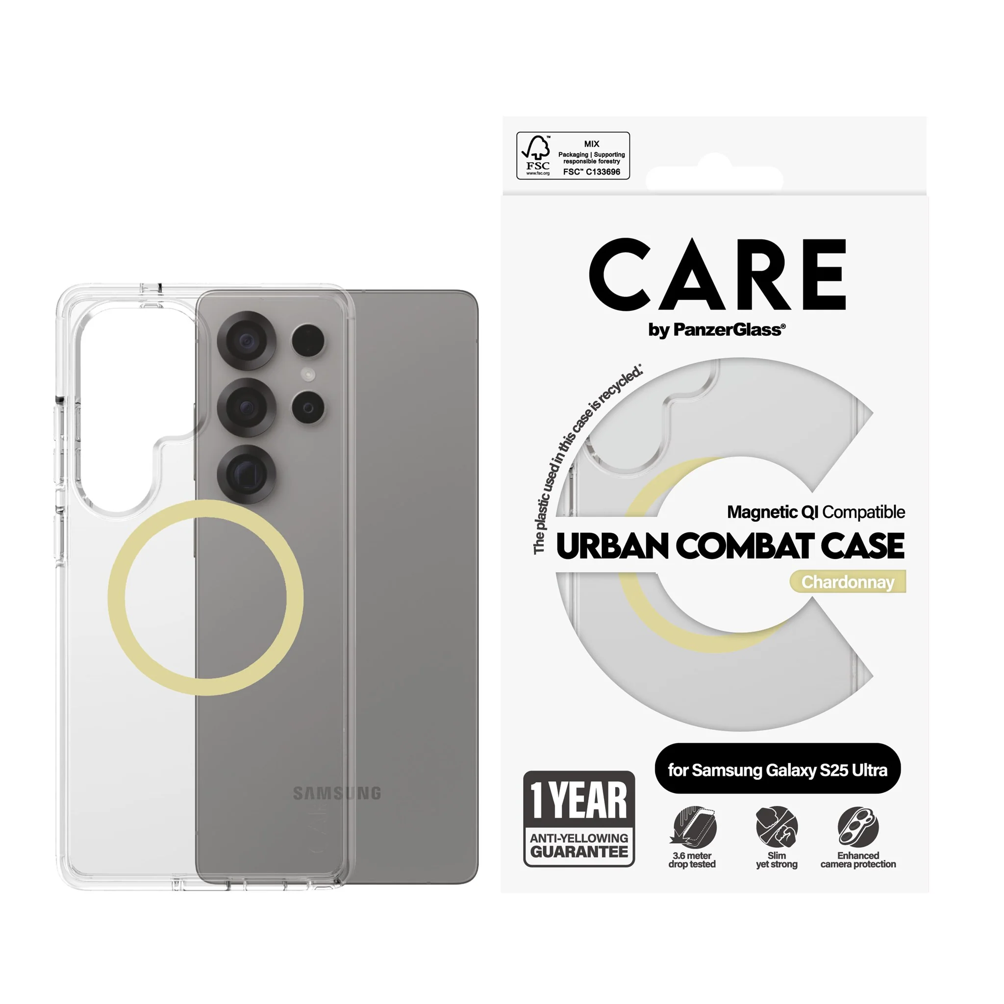 CARE⢠by PanzerGlass® Urban Combat Case Transparent w. Chardonnay Qi Compatible Samsung Galaxy S25 Ultra - Image 2