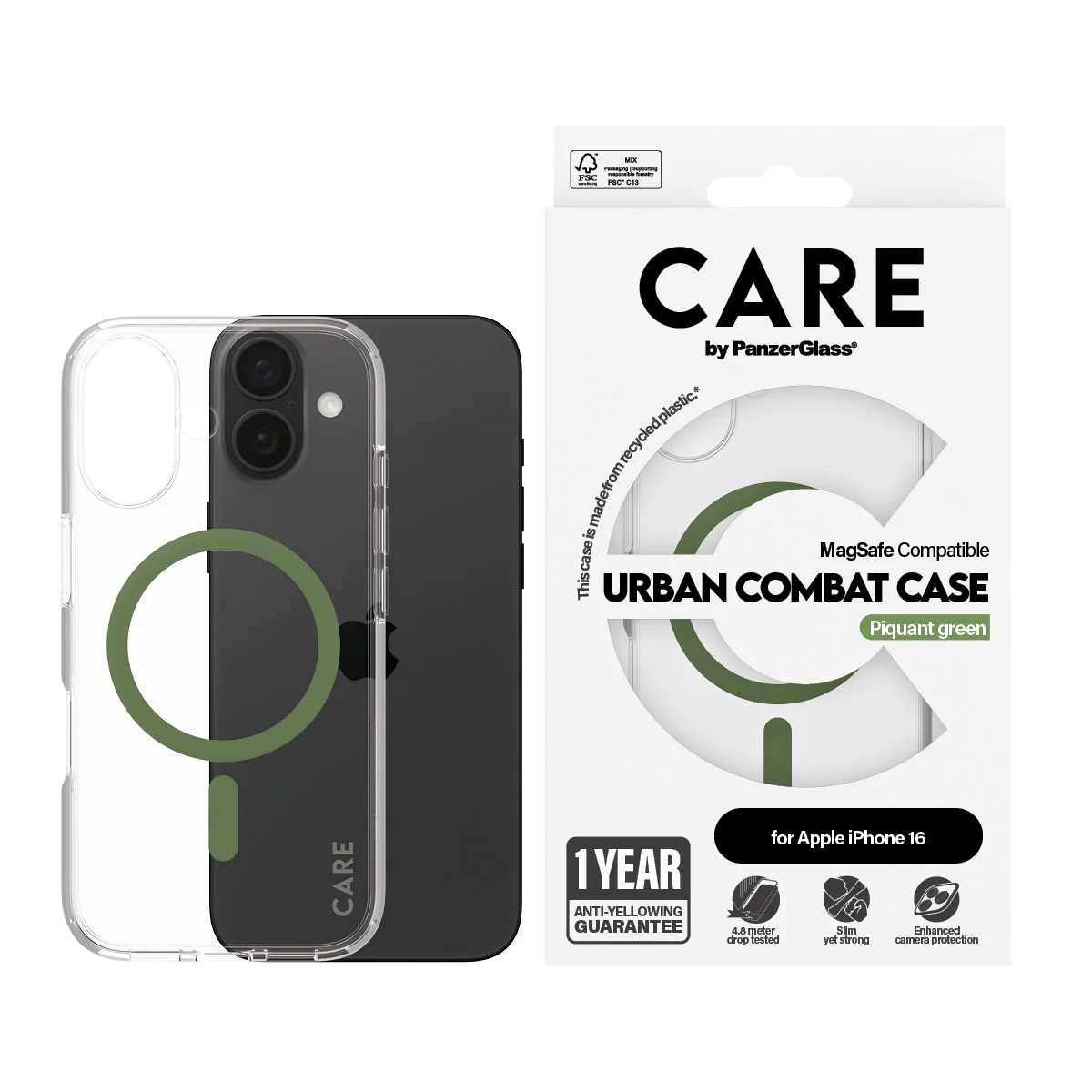 CARE™ by PanzerGlass® Urban Combat Case Transparent w. Green MagSafe iPhone 16 - Image 2