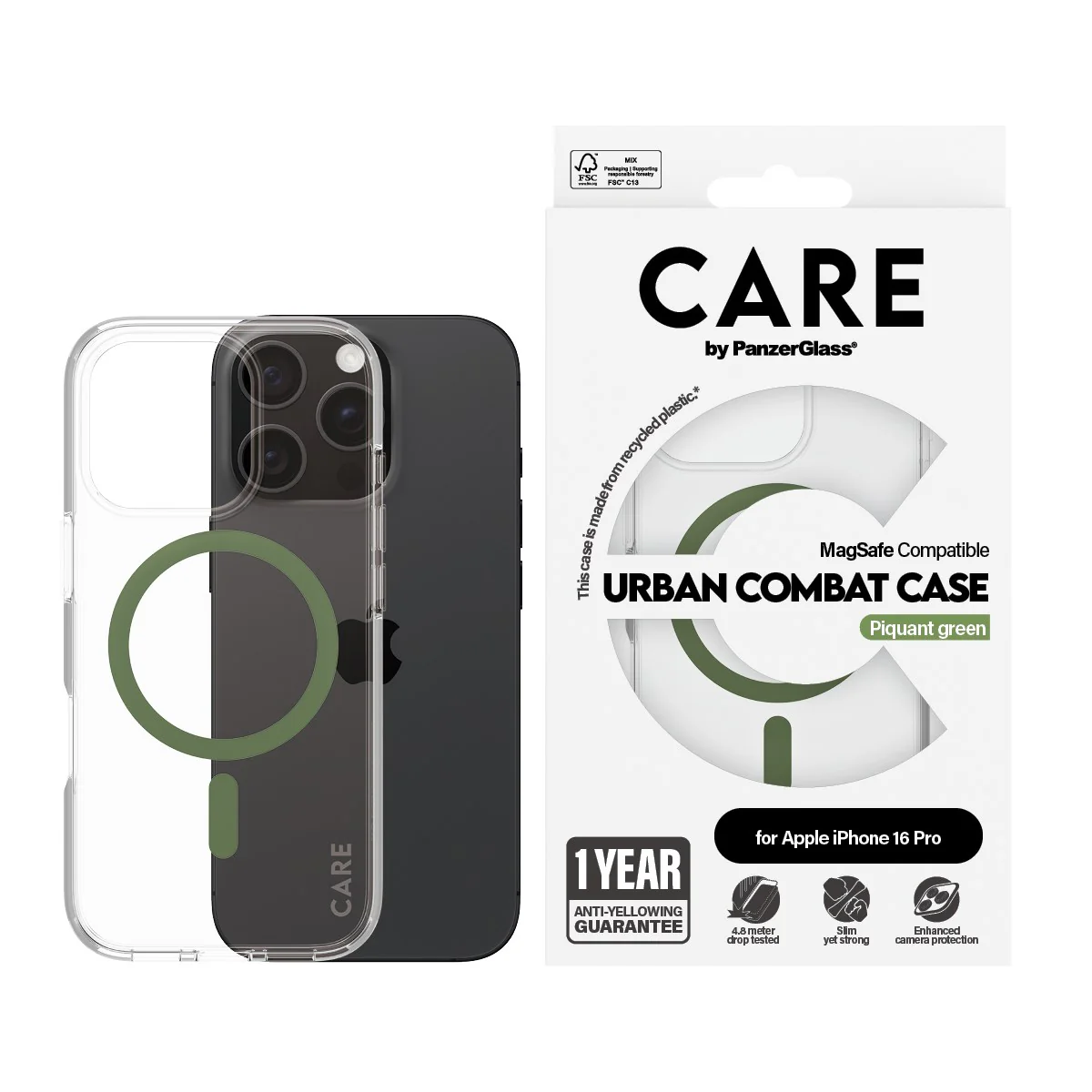 CARE™ by PanzerGlass® Urban Combat Case Transparent w. Green MagSafe iPhone 16 Pro - Image 2