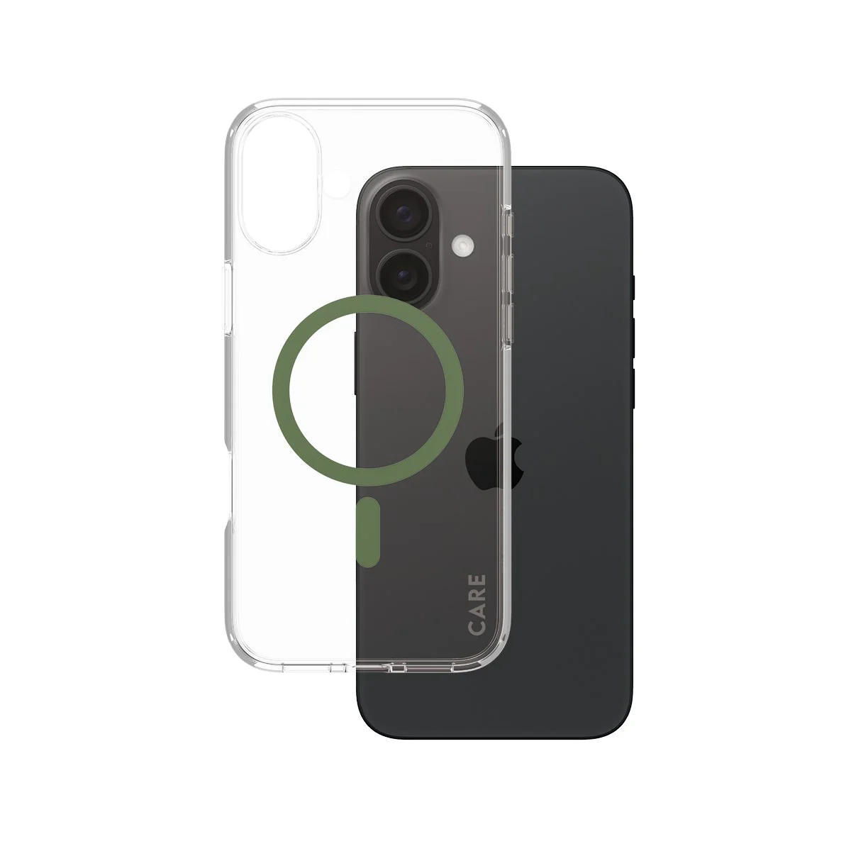 CARE™ by PanzerGlass® Urban Combat Case Transparent w. Green MagSafe iPhone 16 Plus