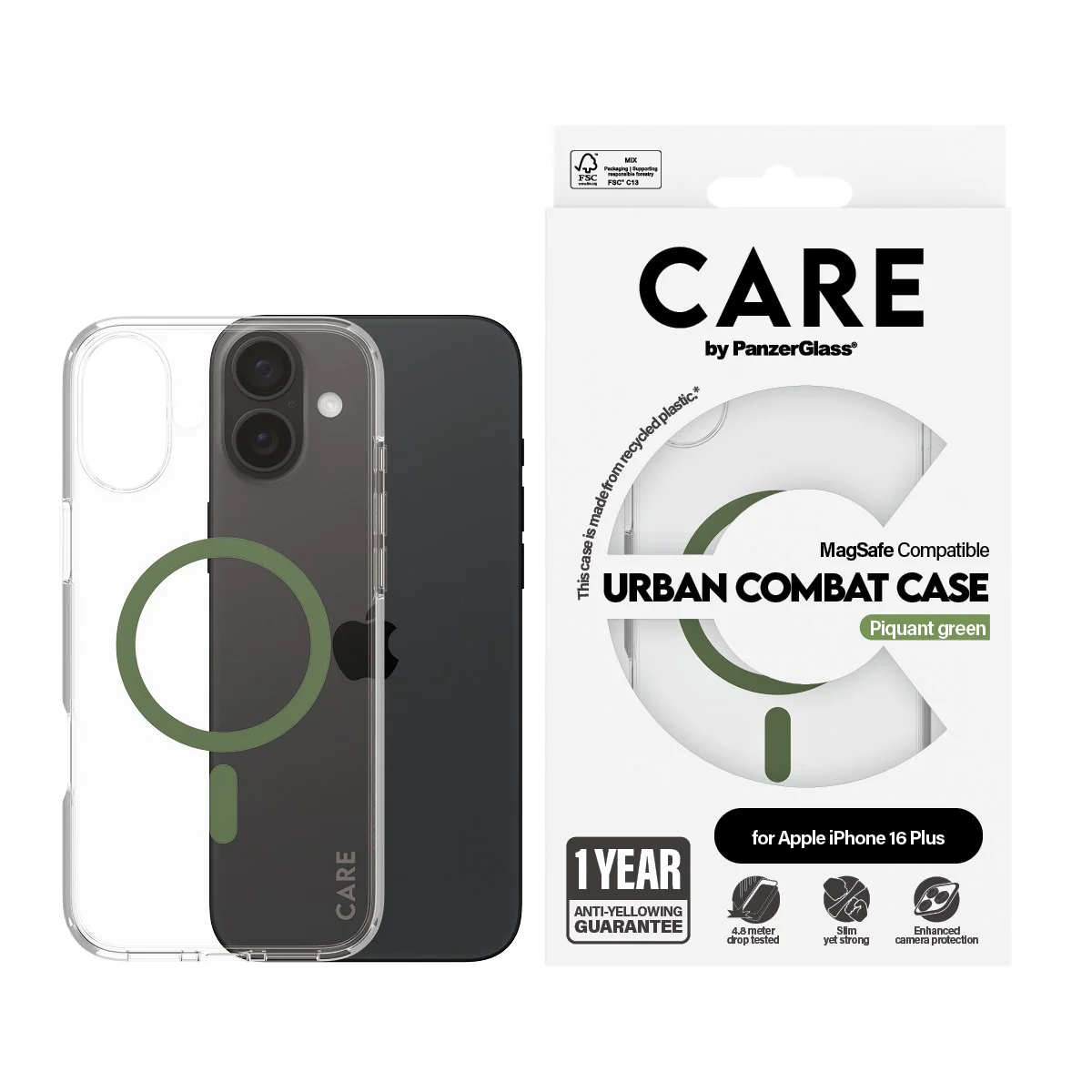 CARE™ by PanzerGlass® Urban Combat Case Transparent w. Green MagSafe iPhone 16 Plus - Image 2