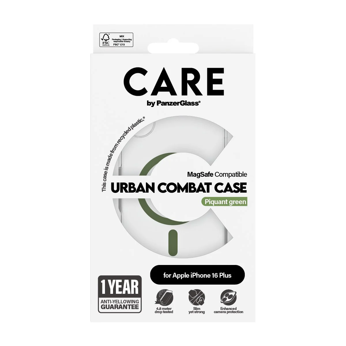 CARE™ by PanzerGlass® Urban Combat Case Transparent w. Green MagSafe iPhone 16 Plus - Image 3