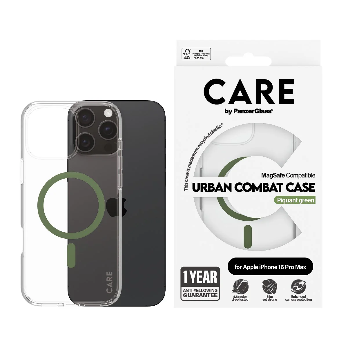CARE™ by PanzerGlass® Urban Combat Case Transparent w. Green MagSafe iPhone 16 Pro Max - Image 2
